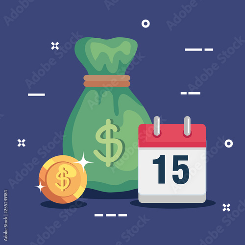 money bag with calendar and coin money