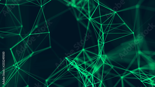 Big data visualization. Abstract background with connecting dots and lines. 3D rendering. High resolution.