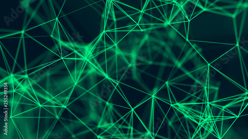 Big data visualization. Abstract background with connecting dots and lines. 3D rendering. High resolution.