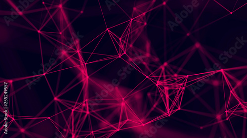 Big data visualization. Abstract background with connecting dots and lines. 3D rendering. High resolution.
