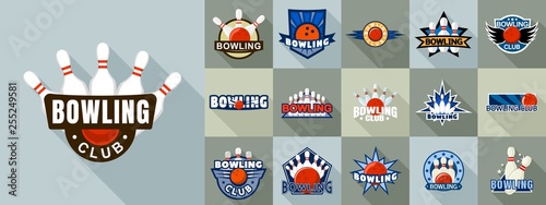Bowling logo set. Flat set of bowling vector logo for web design