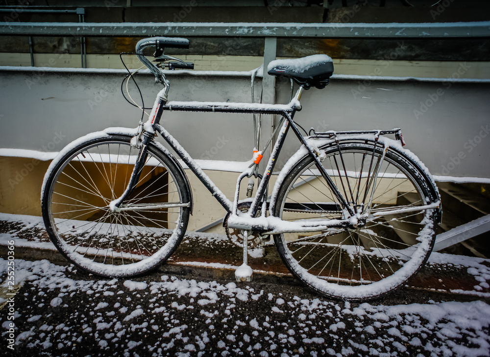 Bike parked in the snow