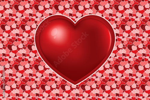 A big red heart on many varicoloured hearts texture