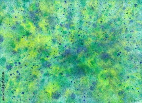 Hand-drawn abstract watercolor spotted blue green yellow splash background