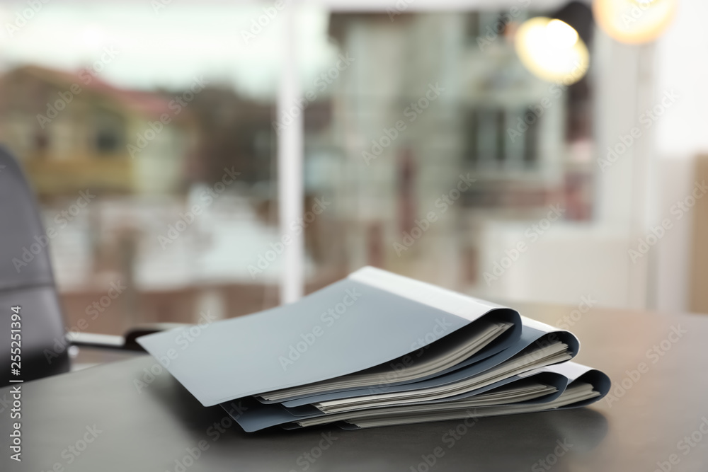 Stack of folders with documents on office table. Space for text - obrazy, fototapety, plakaty 