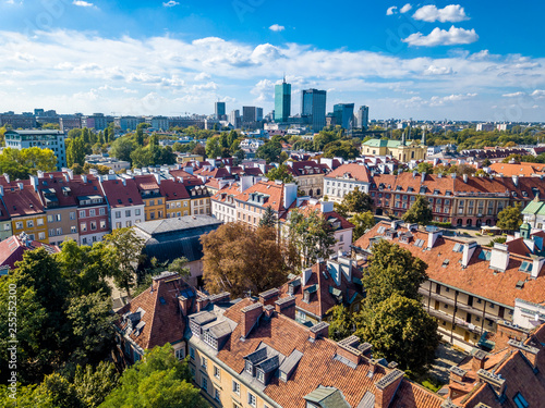 Aerial view of the old city in Warsaw. Beautiful European City. HDR - high dynamic range.