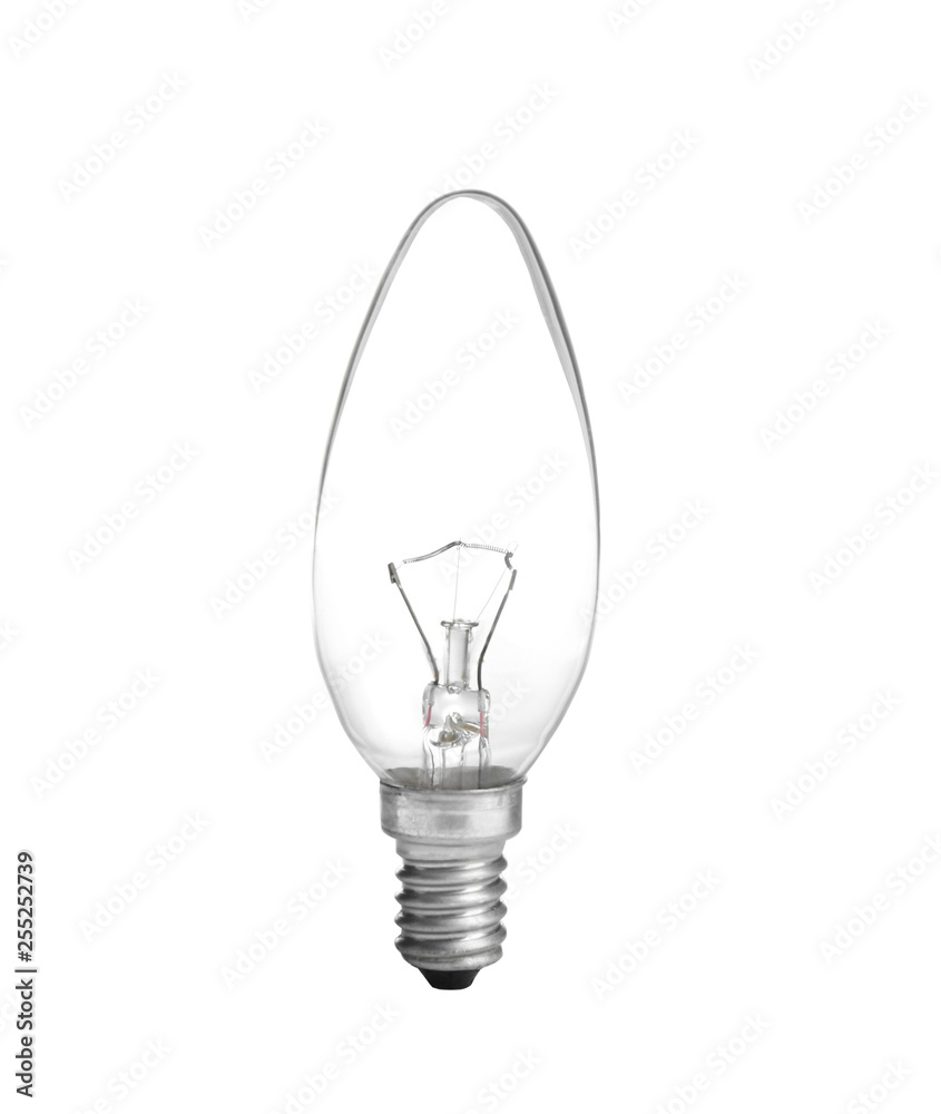 New incandescent light bulb for modern lamps on white background New incandescent light bulb for modern lamps on white background
