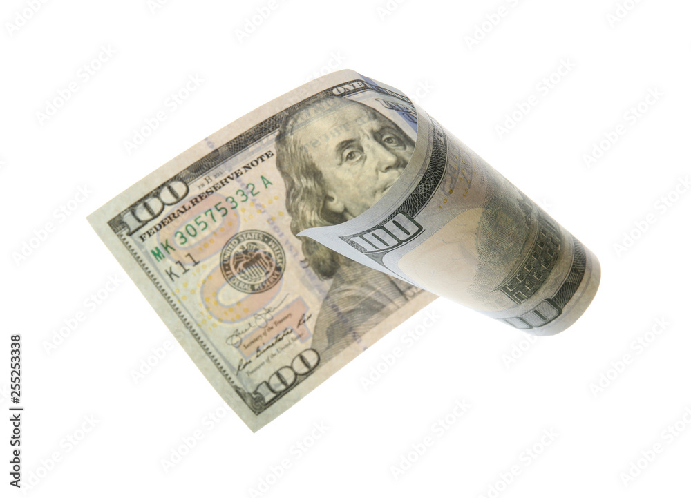 One hundred dollar banknote on white background. American national currency One hundred dollar banknote on white background. American national currency