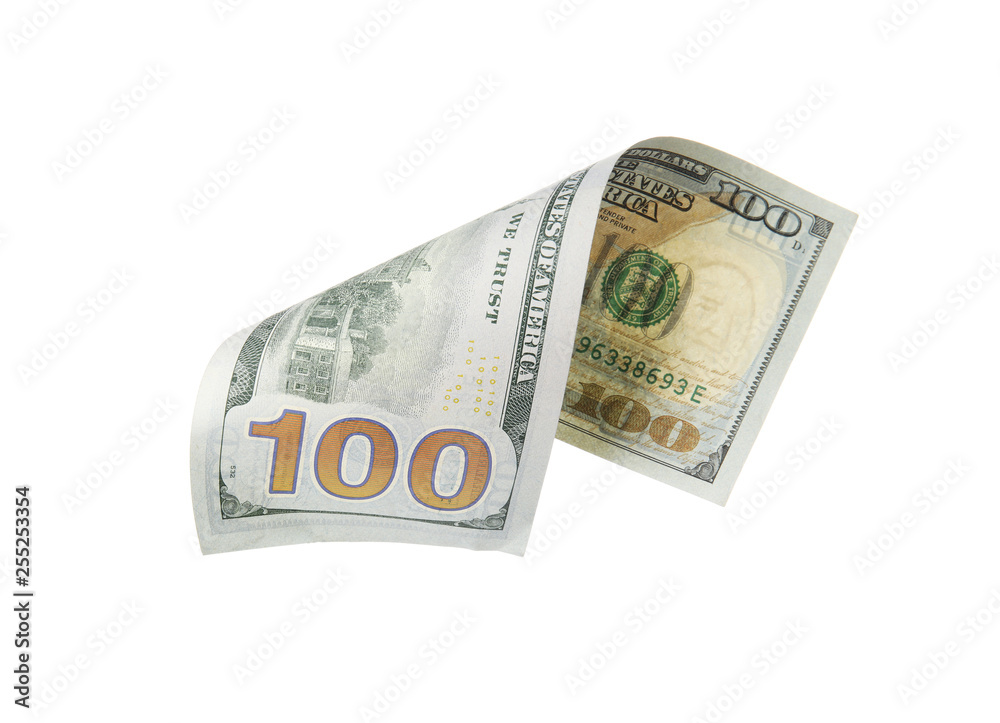 One hundred dollar banknote on white background. American national currency