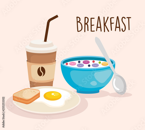 cereal wth fried egg and sliced bread