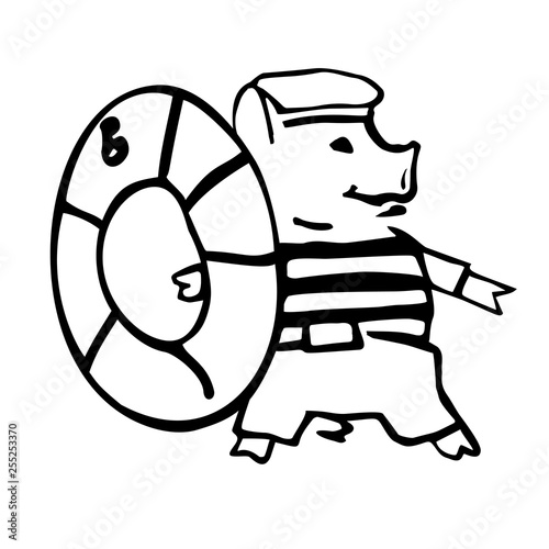 anthropomorphic cartoon vector pigglet shipboy and life saver