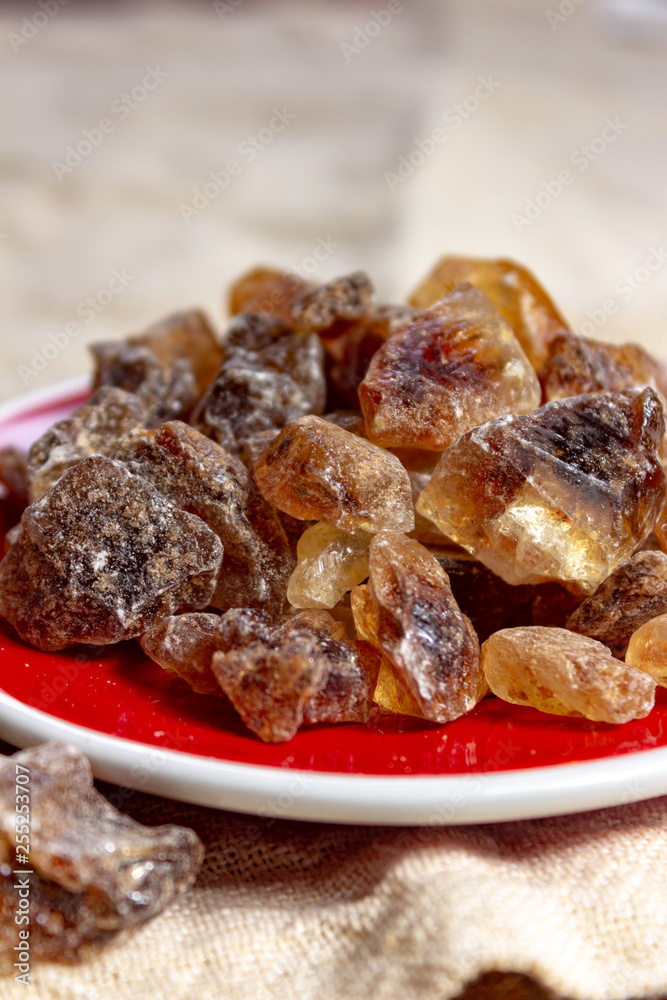 Crystals of candy sugar, traditional brown rock sugar originally from Isfachan, Iran