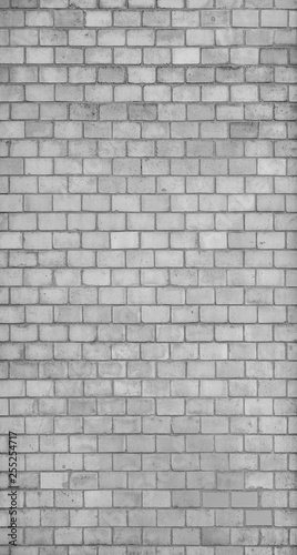 Full frame background of detailed old brick wall in black and white.