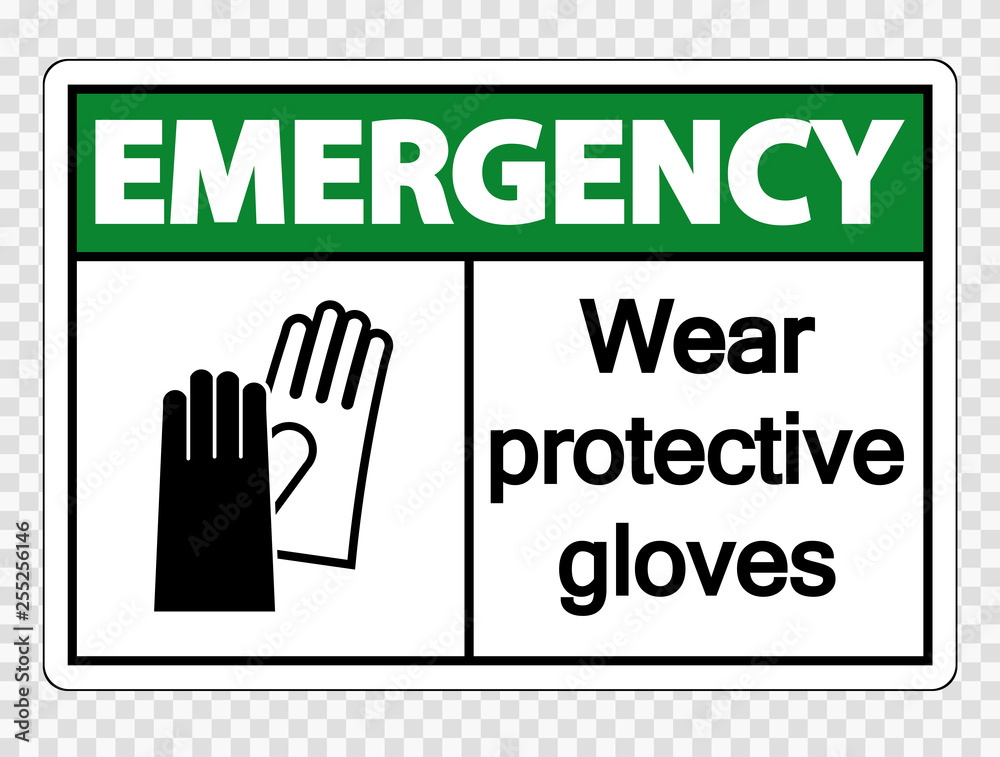 Fototapeta Rękawice ochronne do noszenia na znak ostrzegawczy na przezroczystym tle