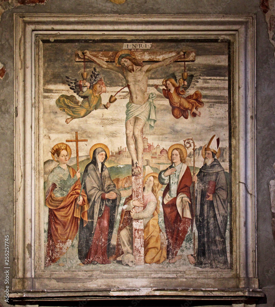 Cristo in croce e Santi; affresco; chiesa di San Salvatore nel complesso di Santa Giulia a Brescia