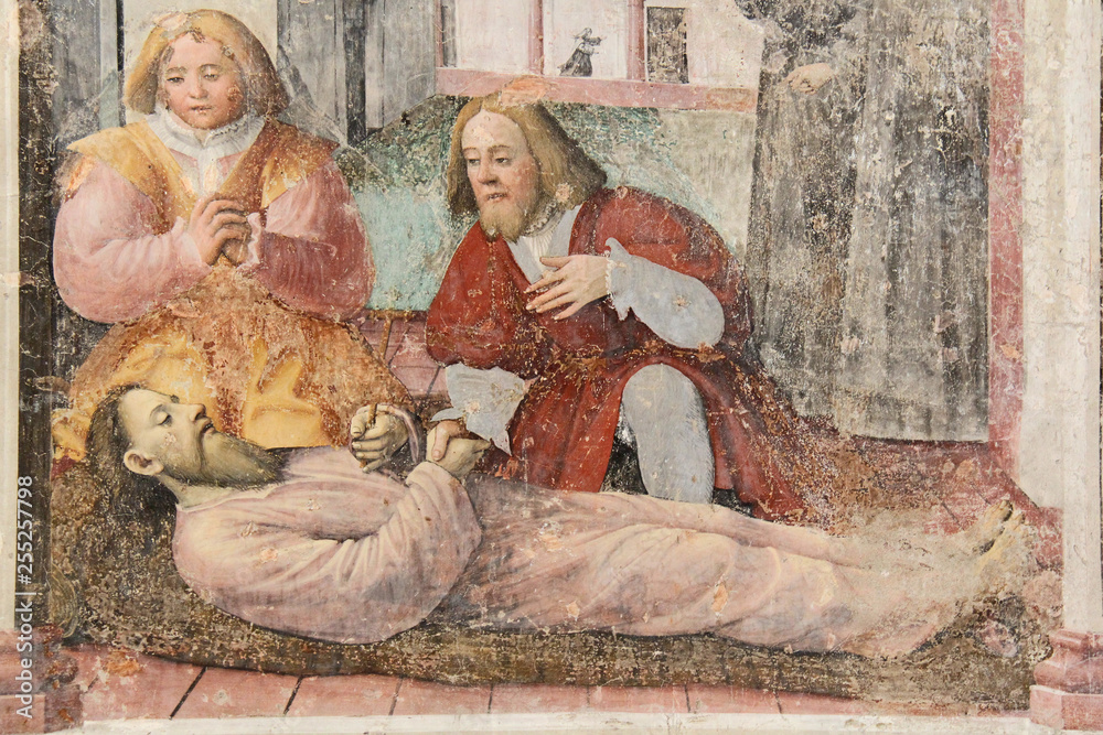 morte di Sant'Obizio; affresco del Romaninoi ; chiesa di San Salvatore nel complesso di Santa Giulia a Brescia