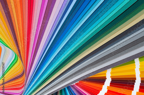 The catalog of paints with a various color palette, close-up