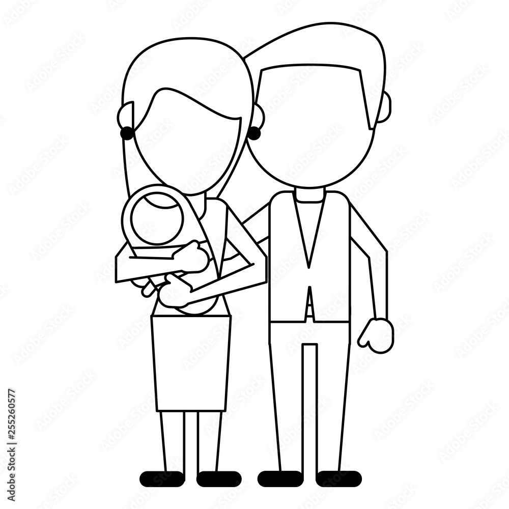 Family avatar faceless cartoon in black and white Family avatar faceless cartoon in black and white