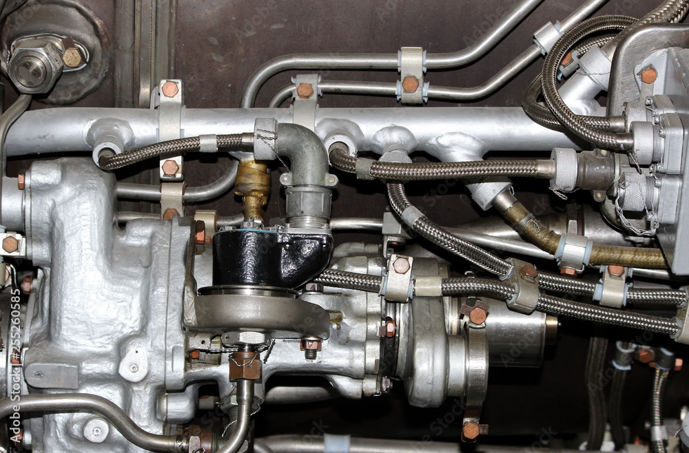 the internal structure of the aircraft engine, army aviation, military aircraft and aerospace industry. Museum piece. the internal structure of the aircraft engine, army aviation, military aircraft and aerospace industry. Museum piece.