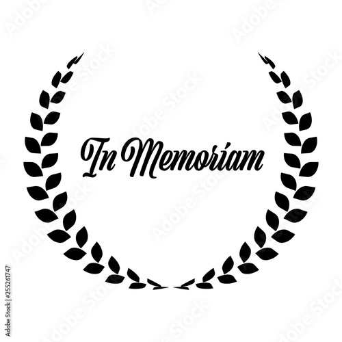Funeral wreath with In Memoriam label. Rest in peace. Simple flat black illustration