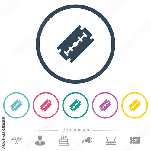 Razor blade flat color icons in round outlines