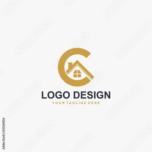 Real estate company and letter C logo design. Property management illustration logo - Vector.