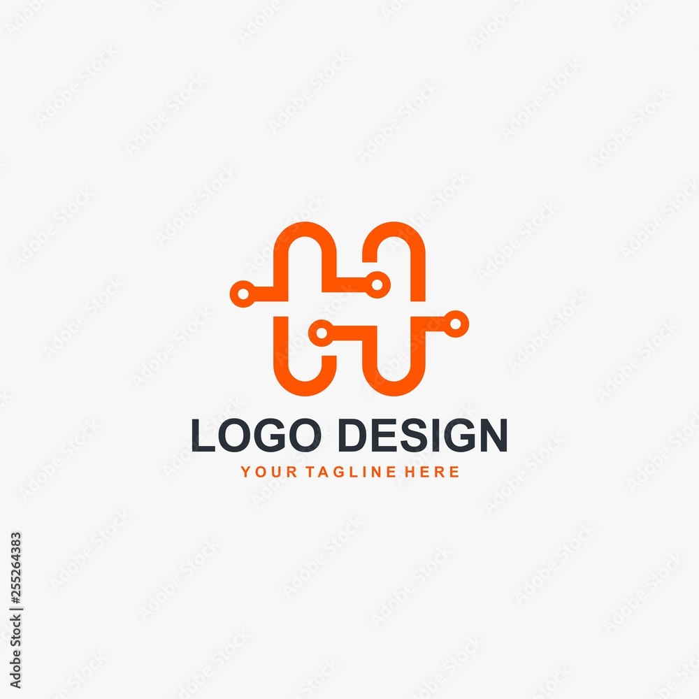 Digital electric and letter H logo design vector