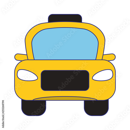 Taxi cab vehicle frontview blue lines