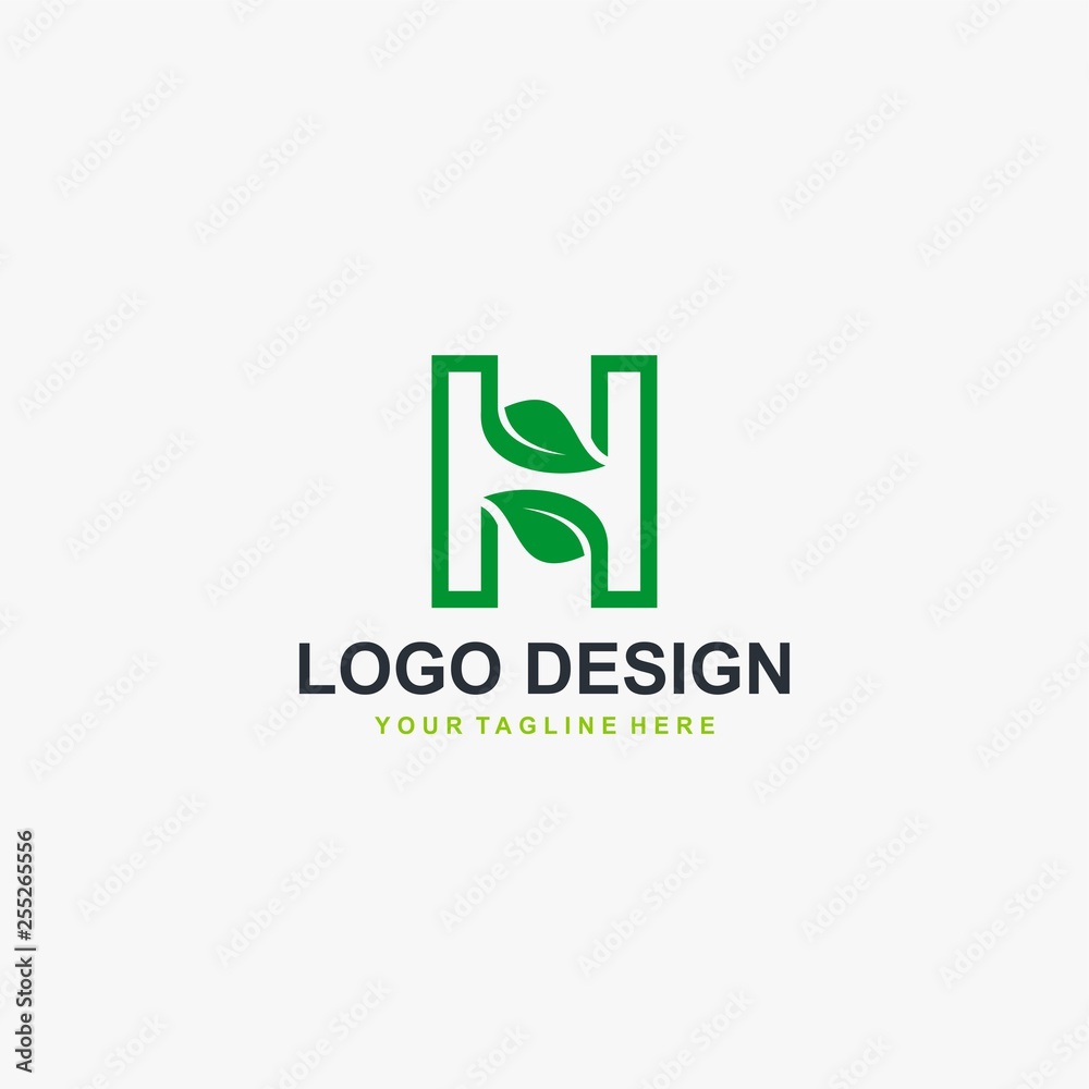 Letter H and leaf logo design vector. Natural and type logo design. Letter H and leaf logo design vector. Natural and type logo design.