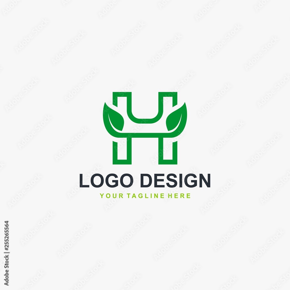 Letter H and leaf logo design vector. Natural and type logo design.