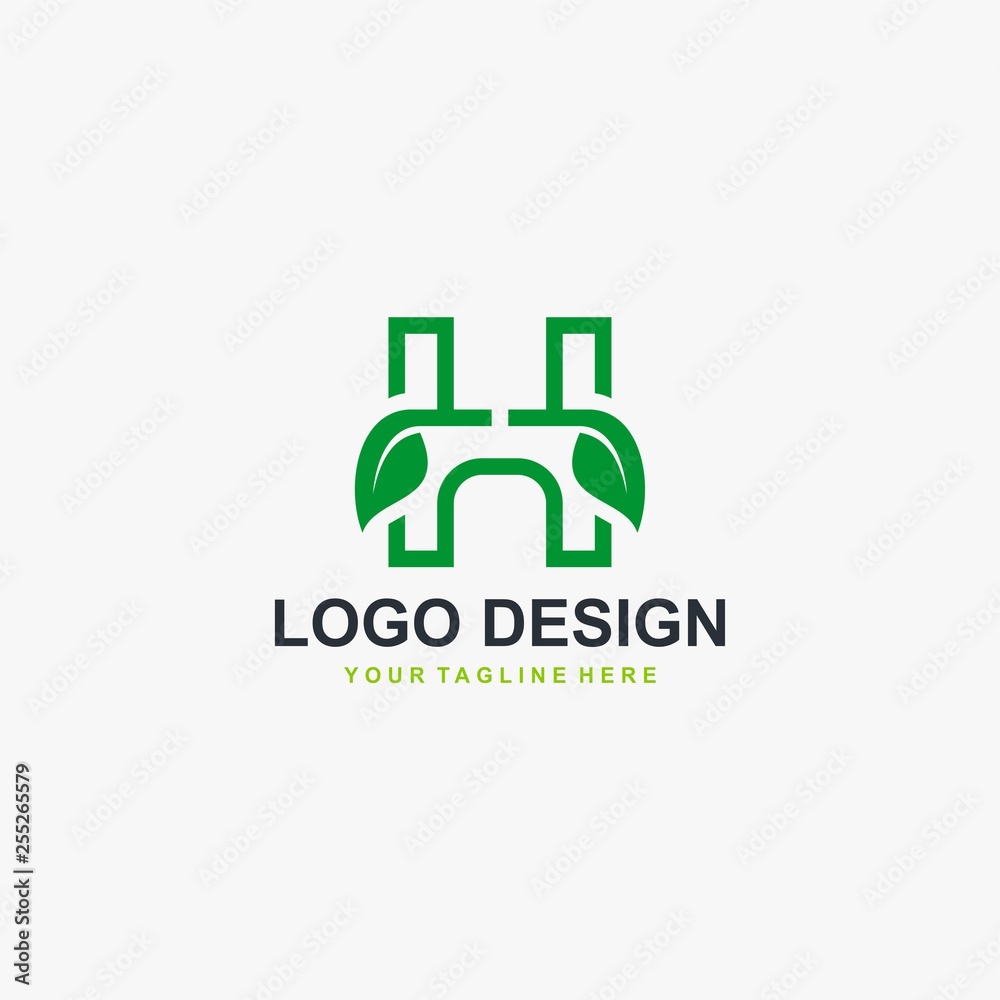 Letter H and leaf logo design vector. Natural and type logo design. Letter H and leaf logo design vector. Natural and type logo design.