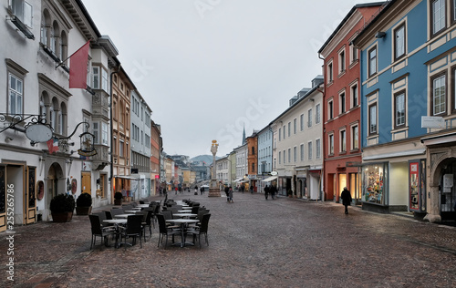 VILLACH, AUSTRIA: view of the hauptplatz main square of the austrian city villach during sunset.
