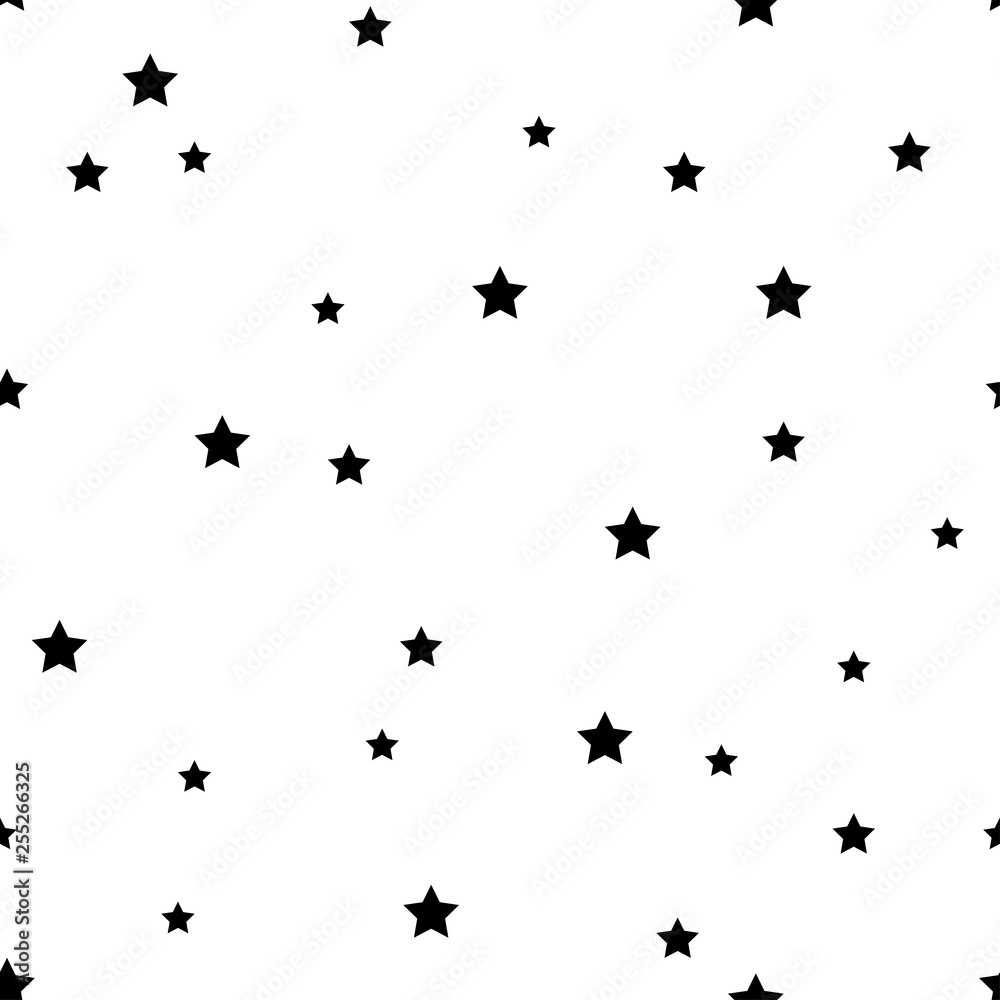 The seamless pattern with black stars on a white background. Vector.