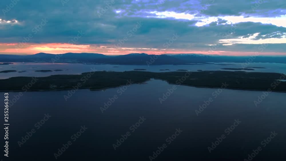 The flight of the drone over the sea in the evening at sunset. The flight of the drone over the sea in the evening at sunset.