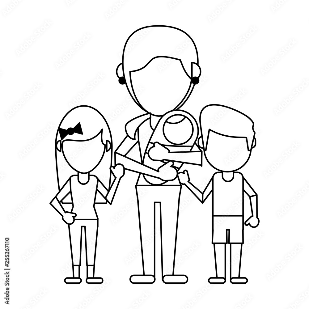 Family avatar faceless cartoon in black and white