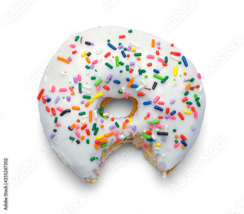 White Sprinkle Donut With Bite