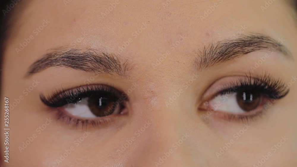 Eyebrow correction, girl's eyes before visiting the tattoo salon, closeup Eyebrow correction, girl's eyes before visiting the tattoo salon, closeup