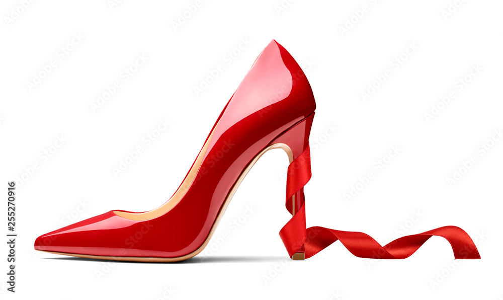red high heel footwear ribbon fashion female style - obrazy, fototapety, plakaty 