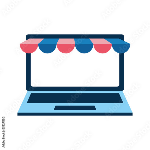 laptop computer with ecommerce tent