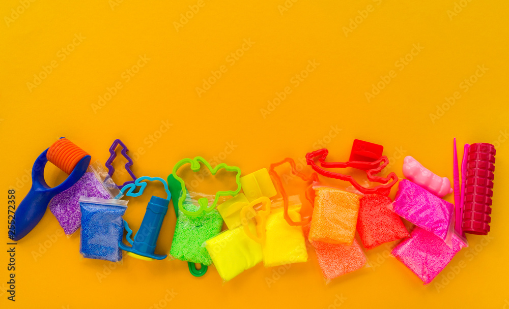 Naklejka premium Material and tools for modeling clay. Creative lesson for a child.