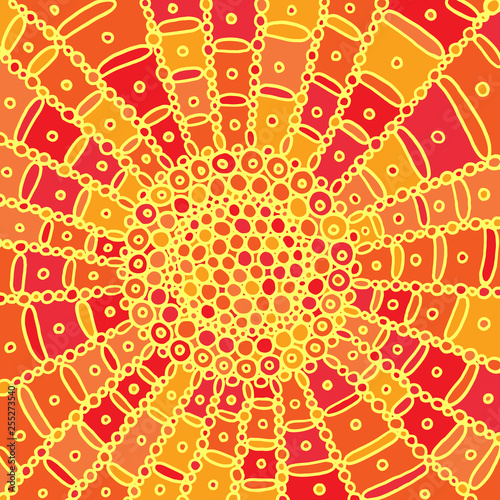 Colorful sun mandala. Doodle cartoon background art. Vector artwork