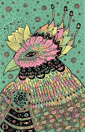 Magical bird - fantasy illustration with pastel colors. Shamanic art. Vector artwork