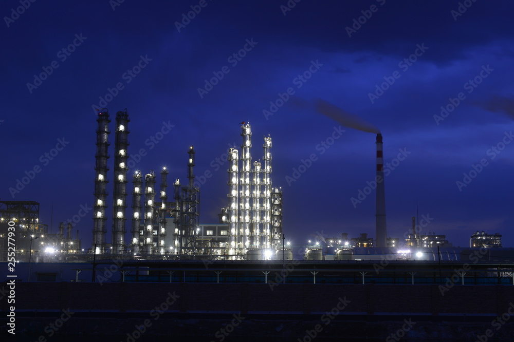 Modern factory at night