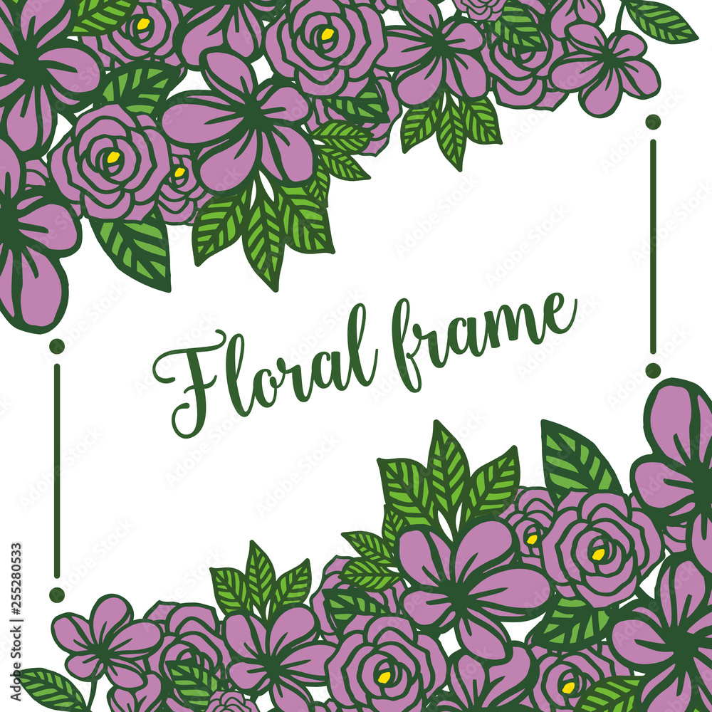 Vector illustration beautiful purple wreath frame with green leaves