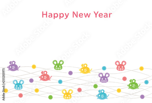 年賀状　子年　ねずみと和風水玉