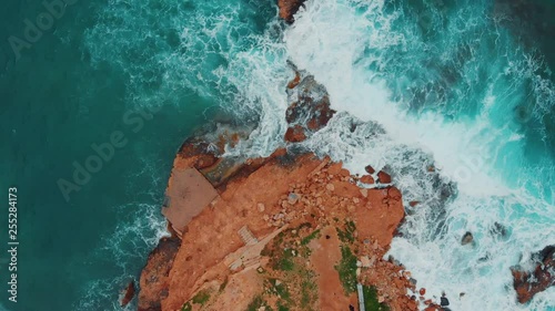 Aerial drone view video of sea near beach with birds fly, Attica, Greece