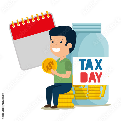 depressed man for money with jar and calendar