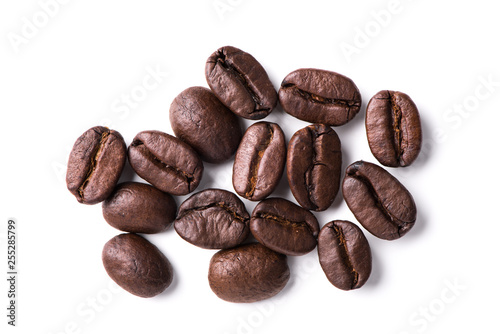 Closeup of arabica coffee beans isolated over white