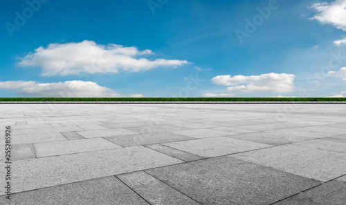 Empty square tiles and beautiful sky scenery