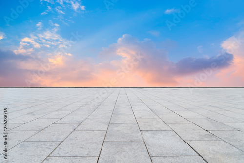 Empty square tiles and beautiful sky scenery